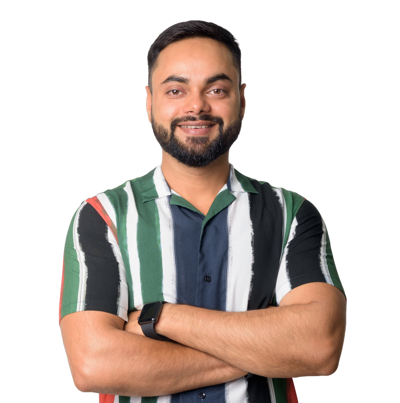 A smiling engineer with folded arms