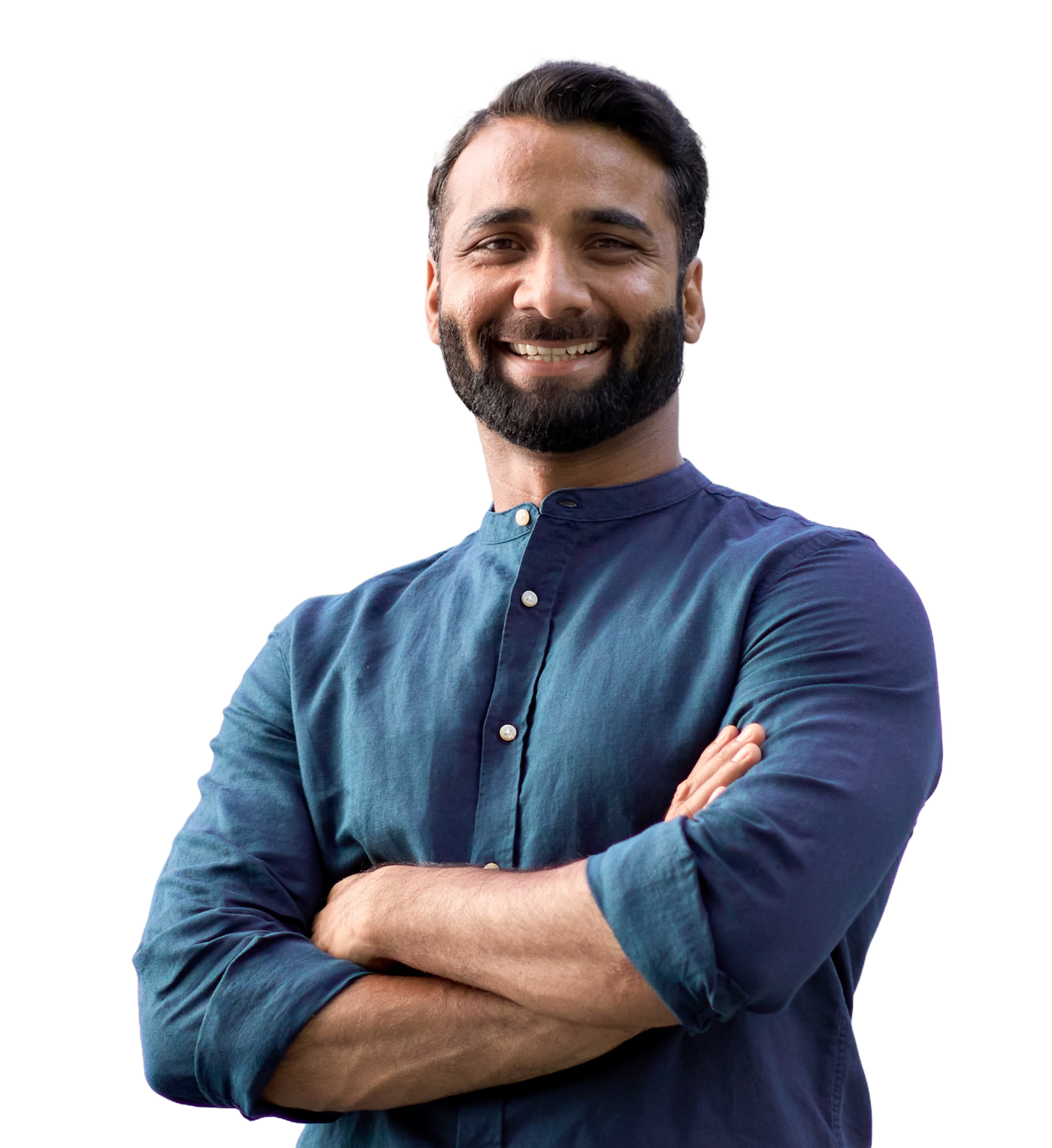 A smiling engineer with folded arms